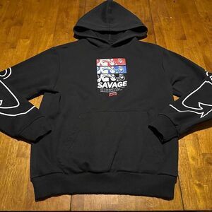 Savage Popeye Hoodie Black Hooded Sweater Sweatshirt Pullover Boys Youth Sz L